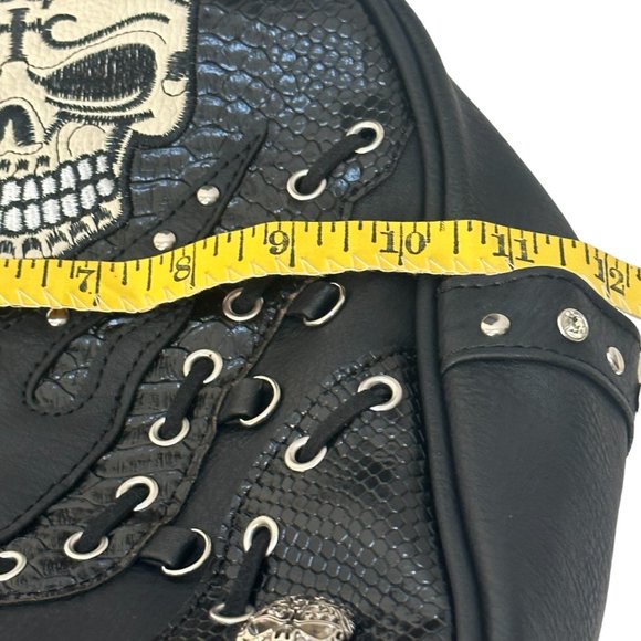 (7-202) Brand New with Tag - Black Embroidered Skull Backpack - Picture 7 of 13